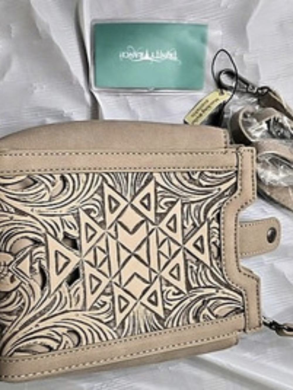 Trinity Ranch 45Brighton Embossed Crossbody Bag in Tan NWT